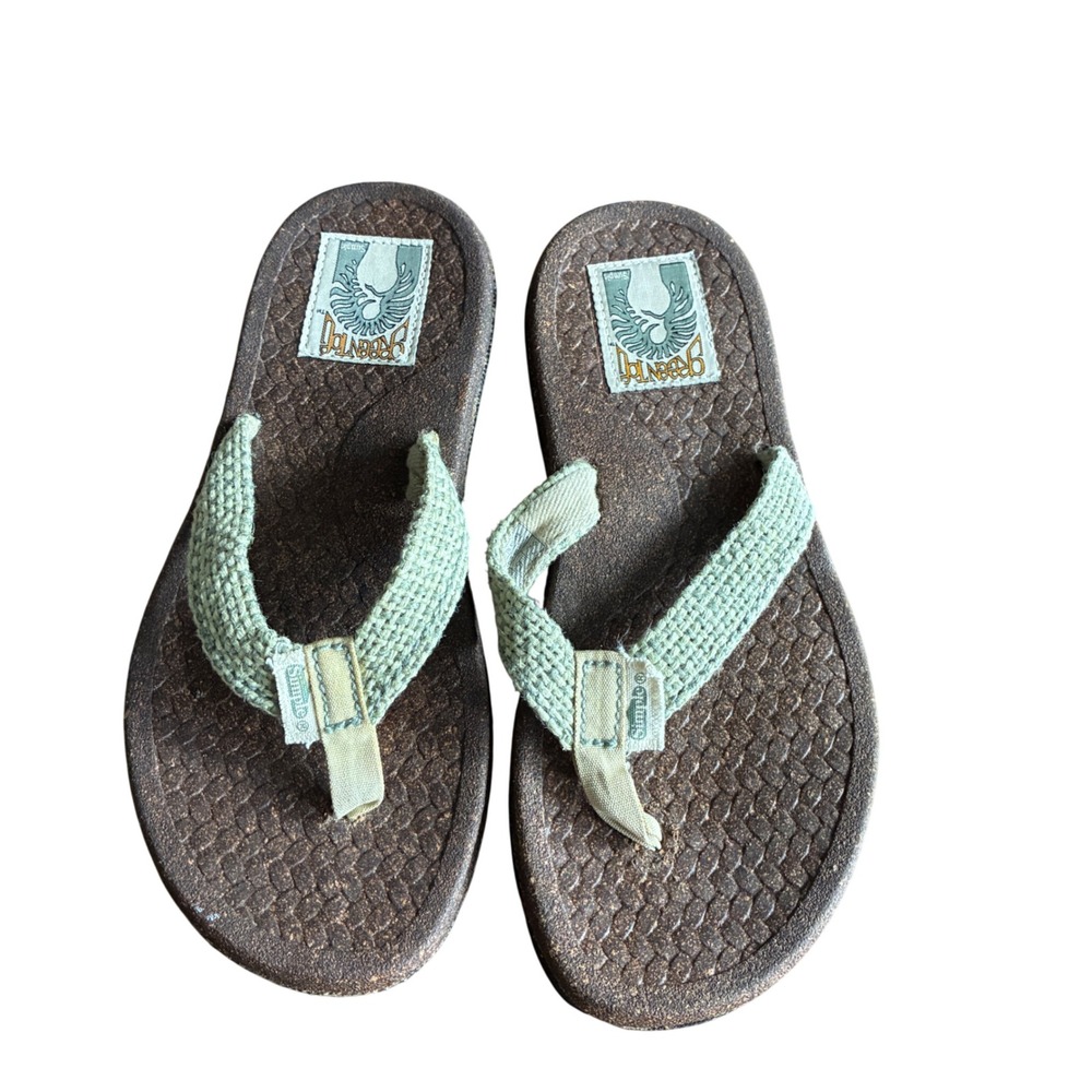 Simple Green Toe Flip Flop Unisex Brown Sage Green Sz 5 Woven Hemp Style Granola